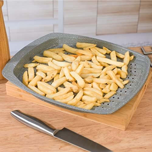 Salter BW08473G Non-Stick Baking Chip Oven Tray with Holes, Carbon Steel, Oven Safe Up to 220 Degrees, Strong and Durable, Crisper for Fries, Wedges and Vegetables, Marblestone Collection, 38cm