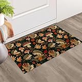 dhakalrlde Autumn Hedgehog Indoor Door Mat, Welcome Non Slip 17x29.5 in Mushroom & Leaf Doormat for Office, Porch, Kitchen, Bedroom, Indoor Entrance Non-Woven Fabric Floor Mat Rug for Home Decor Gifts