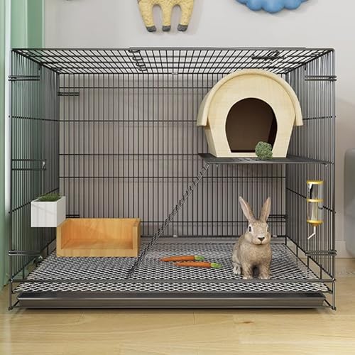 Jaula para conejos de interior de 2 pisos, estructura de cifrado de metal, jaula para animales pequeños con parte superior que se puede abrir, bandeja extraíble, para animales pequeños a medianos