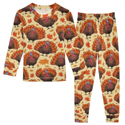 Pajama Sets Long Sleeve Turkey Leaves Thanksgiving Soft Comfy Sleepwear 2 Piece PJS 3-8T