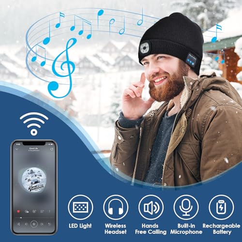 Lenski Geschenke für Männer, Geschenke Männer Geschenk Valentinstag für Ihn, Geburtstagsgeschenk Gadgets für Männer Männergeschenk, Bluetooth Beanie Mütze mit Licht