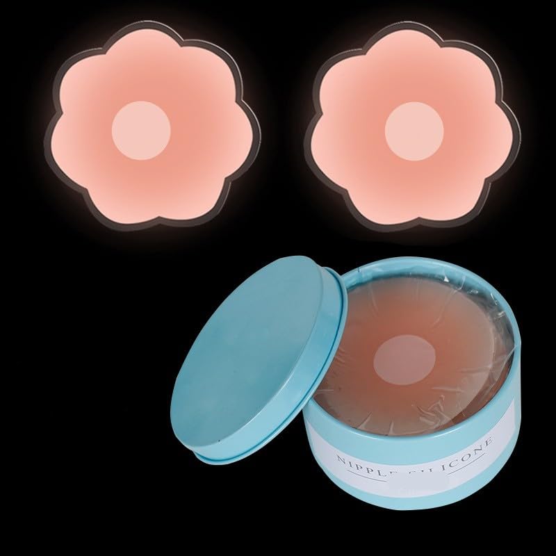 6 Pairs with Box Invisible Silicone Nipple Covers Reusable Women Breast Petals Lift Bras Pasties Bra Padding Sticker Patch Adhesive Pads Intimate,Flower Shape Pink2