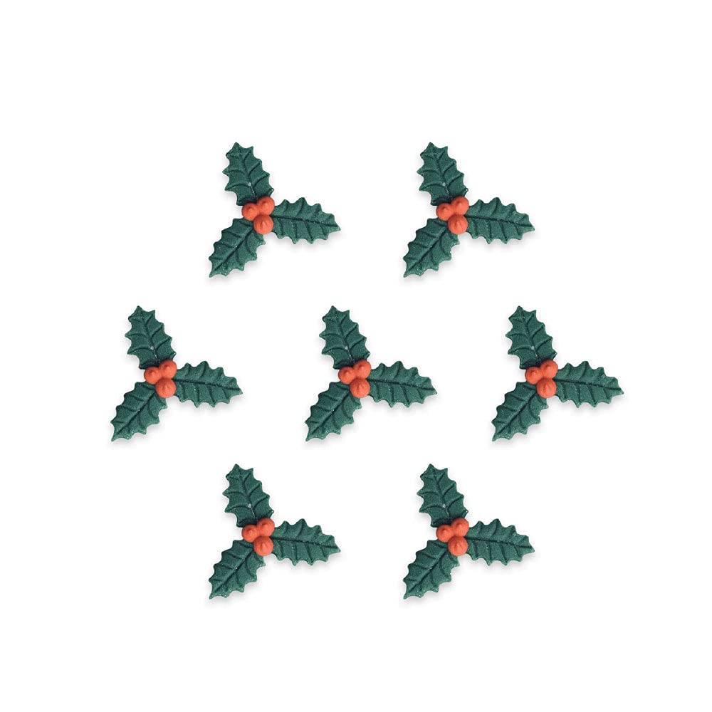 Anniversary House Christmas Holly Edible Cake Decorations, Handcrafted Cake Toppers, Edible Fondant Icing Sugar Cupcake Toppers, SFX171