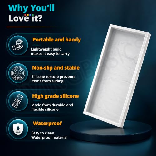 Image of LivingBasics 1Pc Rectangle Silicone Countertop & Vanity Tray, Tray for Soap Dispenser Bottles, Bathroom Accessories Trays for Toiletries /Kitchen Sink, Cosmetic /Coffee Table Organizer Display Holder