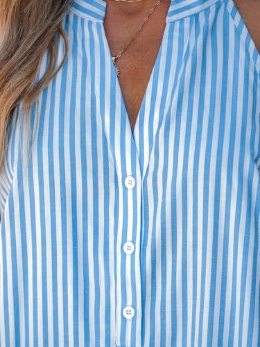 Image of CUPSHE Womens Summer Dresses V Neck Sleeveless Striped Button Up Mini Casual Coverup Dress