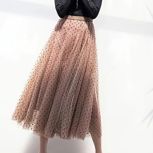 Womens Midi Tulle Skirt Elastic High Waist A-Line Swing Skirts Fashion Polka Dot Print Layered Pleated Mesh Flowy Skirt2