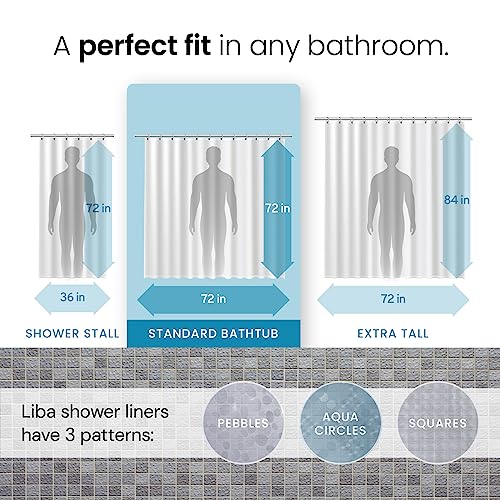 Image of LiBa Shower Curtain PEVA 8G, 72x72 Inch Aqua Circle with Magnets | 8G heavy-duty PEVA, 3D pattern, 3 weighted magnets, rust-proof grommets, waterproof vinyl shower curtain