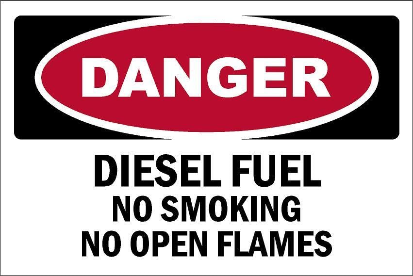 Danger, diesel fuel, No smoking, No open flames, black and red sign - 1mm flexible Plastic sign (400mm x 300mm)