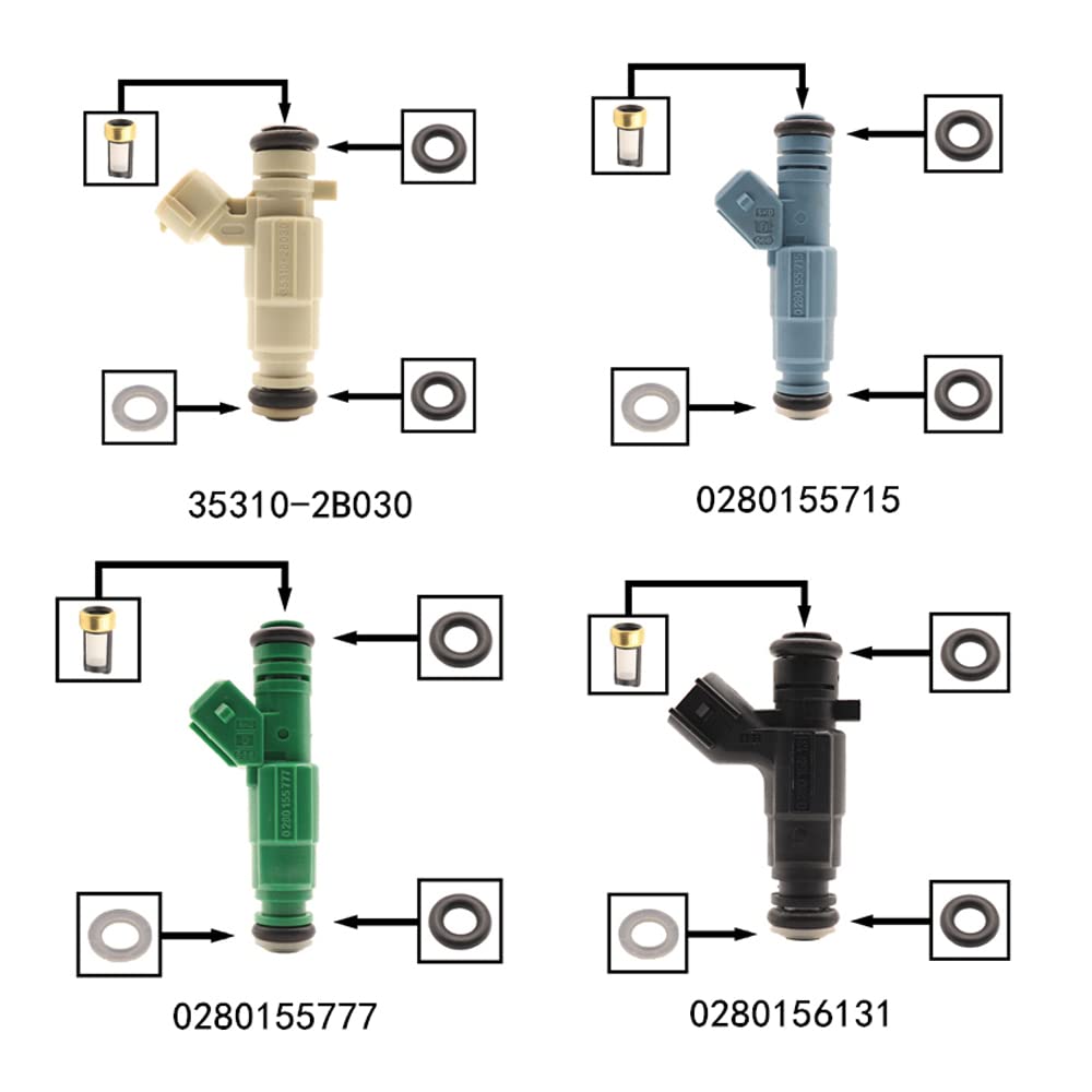8-Piece Fuel Injector Repair Kit - O-Rings, Filters & Spacers For Bosch