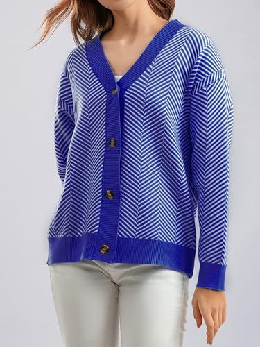 Image of ZAFUL Women's Striped Cardigan Button Up Open Front Knit Oversized Sweater