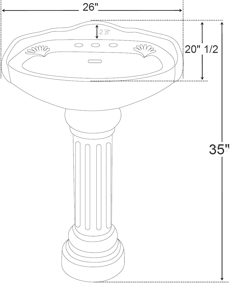 Fine Fixtures, Victorian Pedestal Sink, White Color, 26 Inch Vitreous China Ceramic Material - (8 Inch Faucet Spread hole)