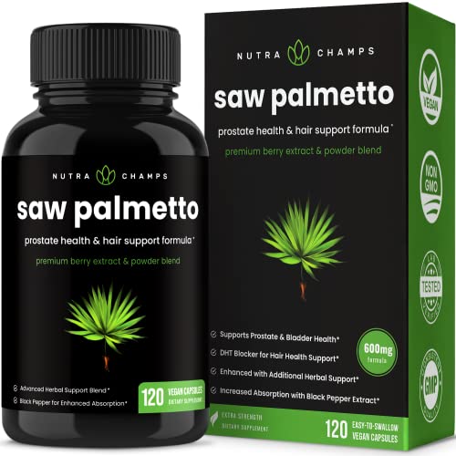 Saw Palmetto Supplement for Prostate Health [Extra Strength] 600mg Complex with Extract, Berry Powder & Herbs - Supports Healthy Urination Frequency, DHT Blocker & Hair Loss Prevention - 120 Capsules 