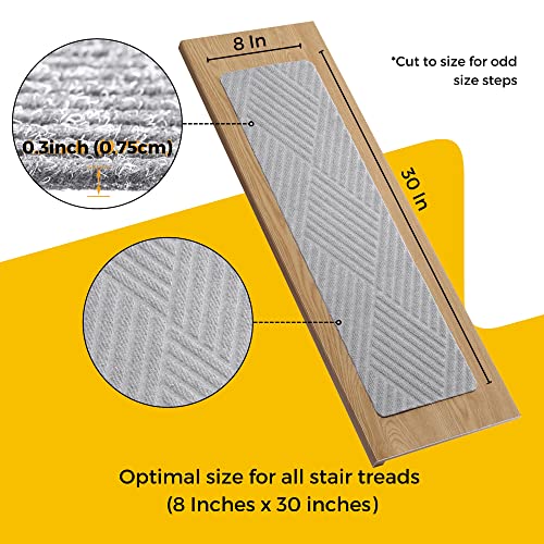 Mbigm 8" X 30" (15 In Pack) Non-Slip Carpet Stair Treads Non-Skid Safety Rug Slip Resistant Indoor Runner For Kids Elders And Pets With Reusable Adhesive, Light Grey Weave #TOP1