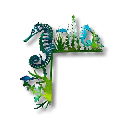 Sea Turtle Door Frame Decoration Metal Turtle Door Sitter Wall Art Decor Corner Sign with Double Sided Silhouette, Window Mirror Door Frame Decoration Shelf Table Corner Ornament (Seahorse)