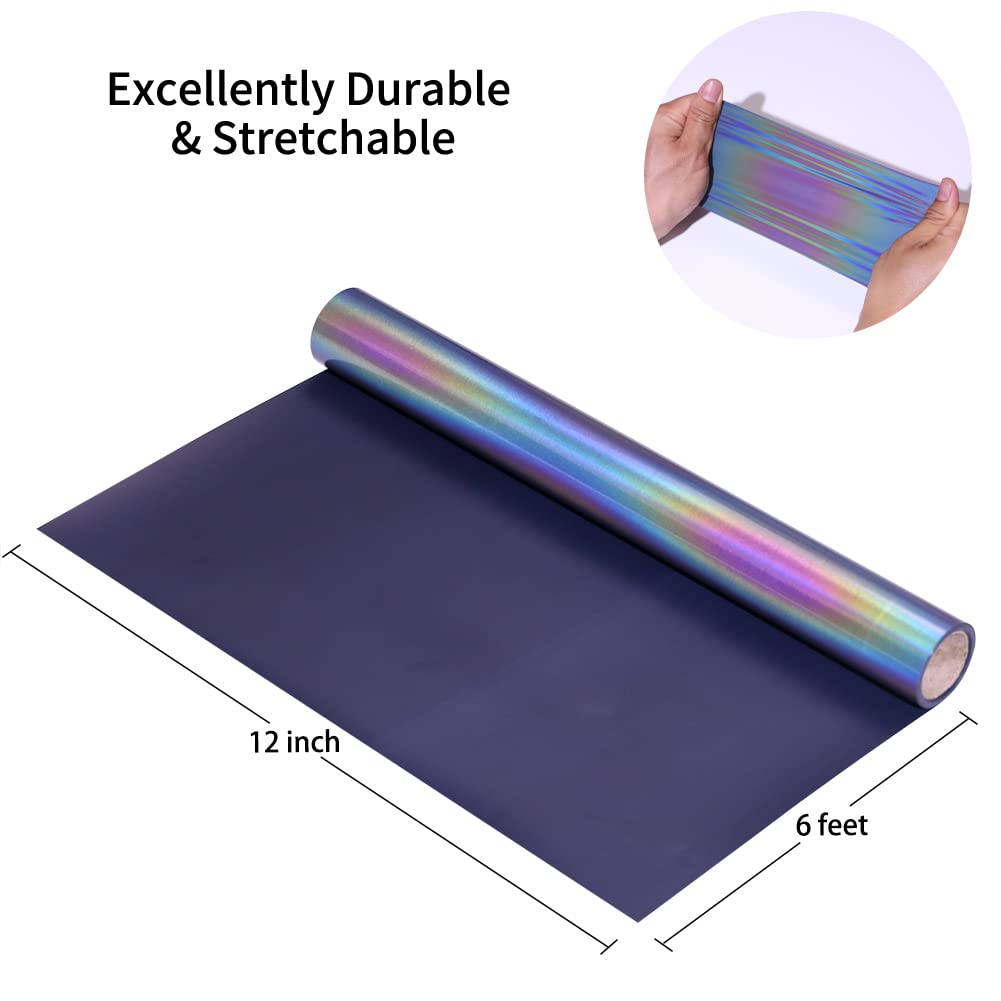 Reflektierend Plotterfolie Textil, Regenbogen Heat Transfer Vinyl 30.5cmx183cm Plotter Flexfolie für Cricut und Silhouette Cameo, Textilien Transferfolie zum Aufbügeln für DIY T-Shirt, Stoffe