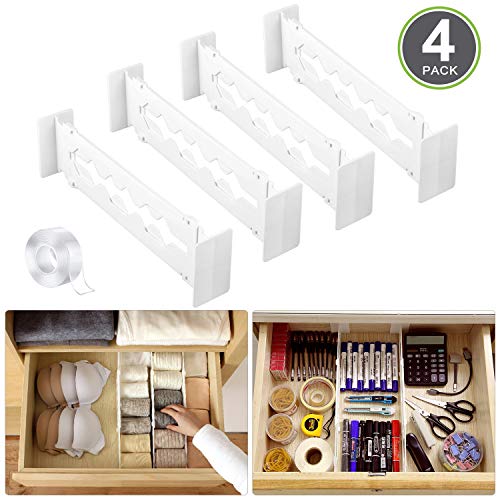 Runpo Adjustable Drawer Divider with Traceless Transparent Nano Gel Mat Tape Strong Secure