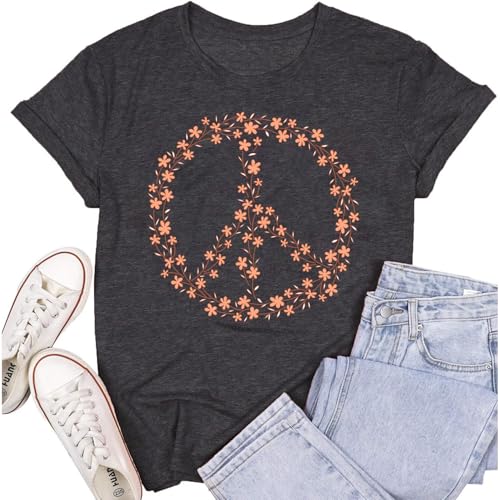 SUWATOIN Equality Shirts for Women Human Right Shirt Peace Sign Tshirt Hippie Tee Grey