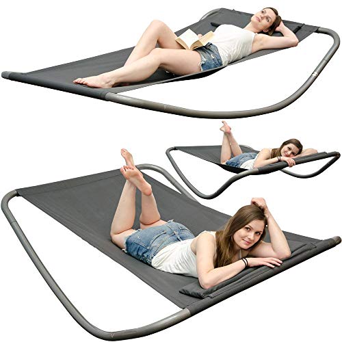 Gartenliege XXL Wippliege Sonnenliege in Grau | Extra groß ca. 200x130x32 cm | robustes Metallgestell | formstabile Bespannung | moderne Relaxliege mit Kopfkissen | Für Innen und Außenbereich - 5