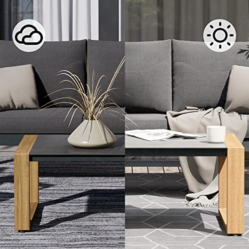 Grand Patio Outdoor Modern 4-Piece Duisburg Conversation Furniture Set, Faux Wood Grain Finish All-Aluminum Frame Sofa With Removable Olefin Cushion And Coffee Table For Garden Backyard Terrace #TOP6