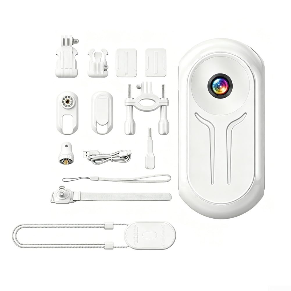 Action Camera, videocamera tascabile HD per animali domestici, digitale, portatile, dispositivo di registrazione per mini indossabile per sport d'avventura (bianco)