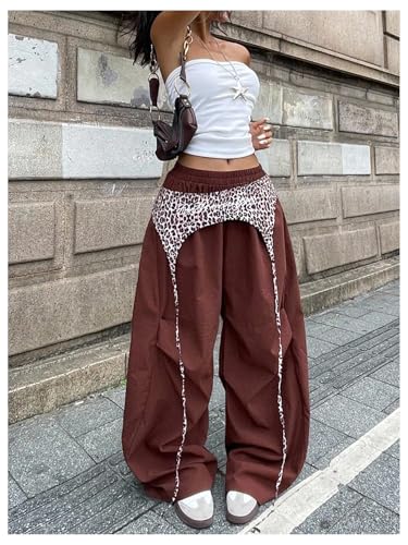 Women's Y2k Hip Hop Baggy Pants Elastic Waist Wide Leg Trousers Streetwear2