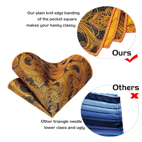 Image of 5PCS Tie and Pocket Square for Men, Silk Necktie and Handkerchief Cufflinks with Gold Ring and Lapel Pin Set