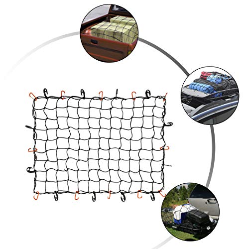 Czc Auto Bungee Cargo Net 3X4Ft Truck Bed Net Stretches To 6X8Ft For Pickup Trailer Rv Suv Boat |3X3Inch Mesh Net Holds Small And Large|12 Tangle Free Carabiners & 12 Plastic Hooks|Super Duty #TOP6