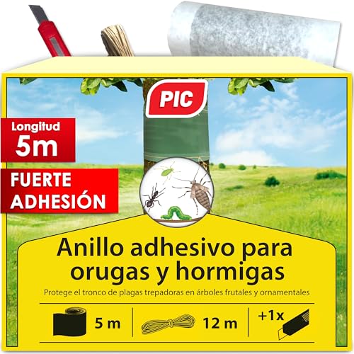 PIC - Pegamento Protector de Árbol con Cinta de Fijación, Trampa de Cola para Orugas, Insectos y Otras Plagas - 5 Metros para Unos 11 árboles