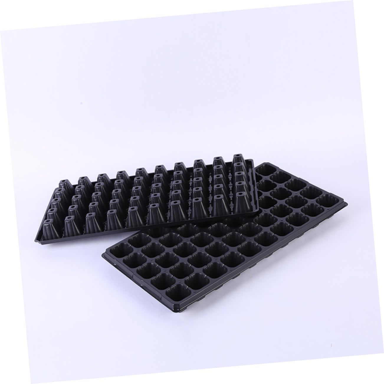 Plateau de Semis à 50 Alvéoles en PVC Noir, Support pour Plateau à Plantes, 6 Pièces, Adapté pour Semis de Légumes et Succulentes en Extérieur