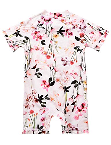 Cadocado Baby Girl Beach One-Piece Swimsuit Upf 50+ Sun Protective Short Sleeve Sunsuit Rashguard,Flower Print,4-5 Years Old #TOP1