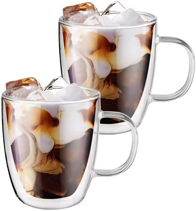 Set of 2 Double Wall Borosilicate Glass Mugs 12oz (360ml) – Insulated, Heat-Resistant, Dishwasher Safe Coffee and Tea Mug Set for Hot & Cold Beverages - Image 4