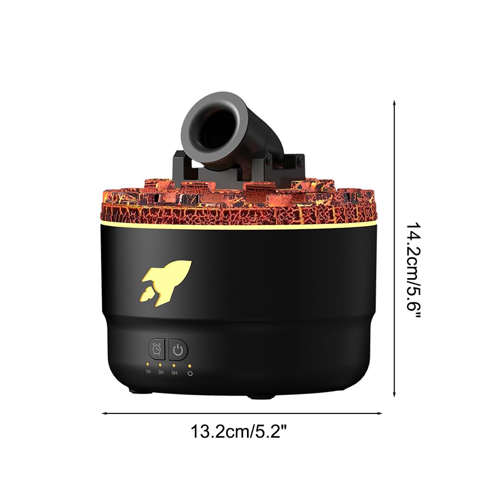 Umidificatore, Diffusore Cannone da Aromi con Nebbia di Vulcano Simulato, Umidificatori Ambiente Cannone Silenzioso con 7 Luci Colorate per Casa Ufficio Viaggio