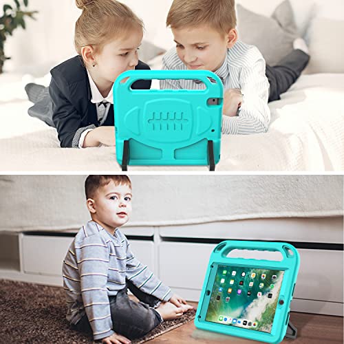 Avawo Kids Case For Ipad 6Th/5Th Generation, Ipad 9.7 Inch 2018/2017 & Ipad Air 2 Case, Built In Screen Protector, Shockproof Handle Stand Kids Case For 9.7-Inch Ipad 5Th & 6Th Gen & Ipad Air 2, Cyan #TOP3