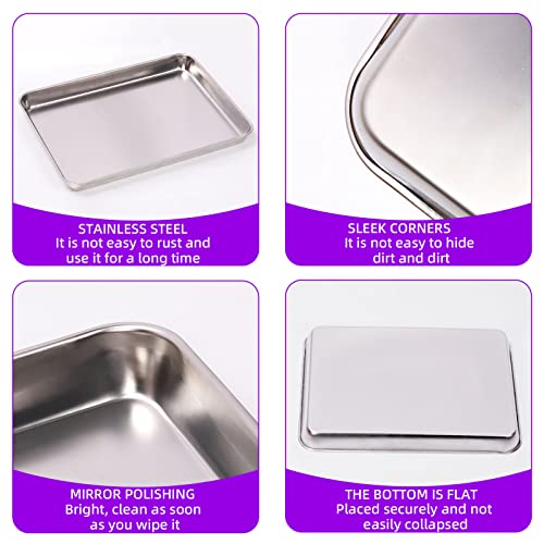 Image of Swpeet 2Pcs 11.81'' x 15.75'' and 6.3 inch x 9.84 inch Stainless Steel Surgical Tray Assortment Kit, Metal Instrument Tray Dental Procedure Lab Instruments for Medical Instruments, Tattoo, Flat Bottom Tray