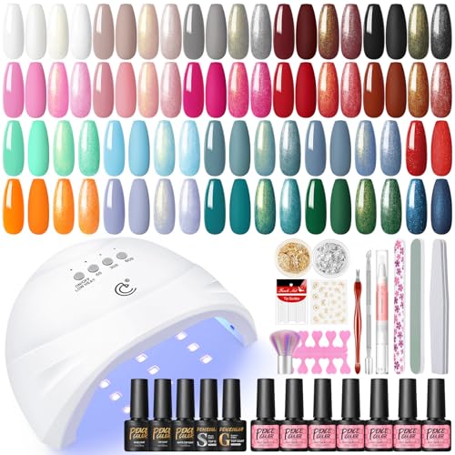 Peacecolor Kit Uñas Semipermanentes, 25PCS Esmaltes Semipermanentes para Uñas con Lampara UV y Base, Top Coat Glitter y Mate, Uñas Semipermanentes Kit Completo para Principiante y Profesional