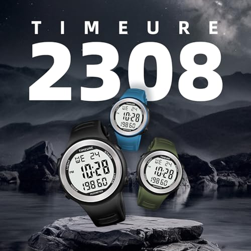 Sport Wasserdicht Schrittzähler Uhr zum Gehen Kein Aufladen Keine App Verbindung mit EL Hintergrundbeleuchtung Einfache, praktische Wahl für mobile Fitnessbegeisterte TIMEURE-2308 (Schwarz)
