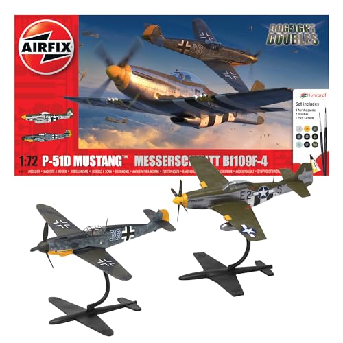 Airfix Model Airplane Kit Model - A50193 P-51D Mustang vs Bf109F-4 Dogfight Double, Plastic Plane Model Kits for Adults & Kids, WW2 Military Aircraft Models