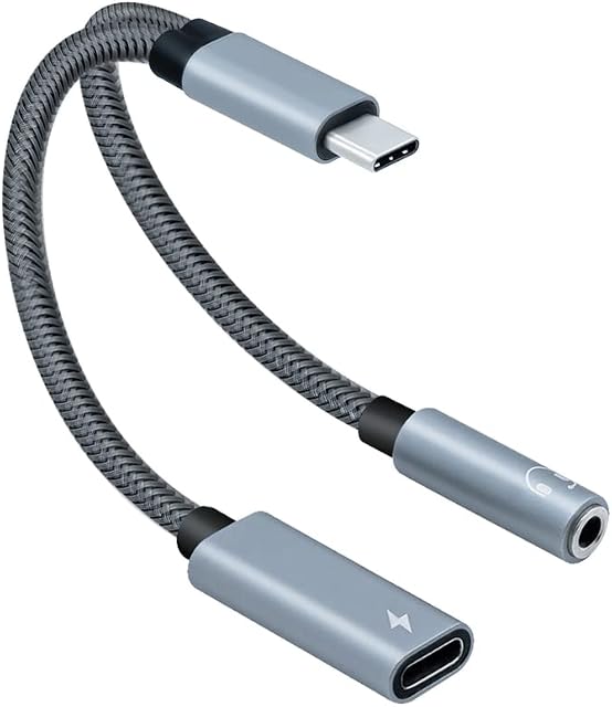 Mcbazel 2 in 1 USB-C to 3.5mm Audio Charger Adapter,Type C to Headphone Jack Fast Charging Converter Adapter for Mobile Phone/Macbook/iPad - Silver Grey
