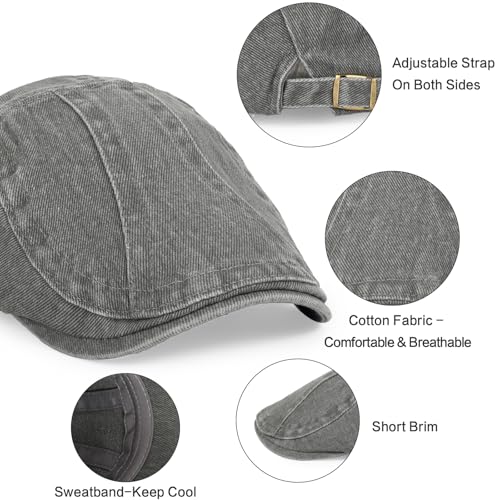 Image of 3Pcs Men's Newsboy Caps Cotton Cooling Hat Adjustable Flat Cap for Men