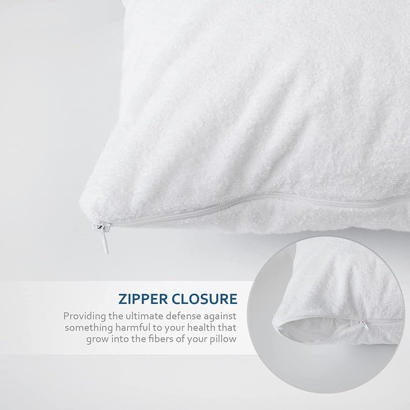Image of Waterproof & Dustproof Terry Cotton Pillow Protectors, Size |- Set of 2 - (16 inchx24 inch) White