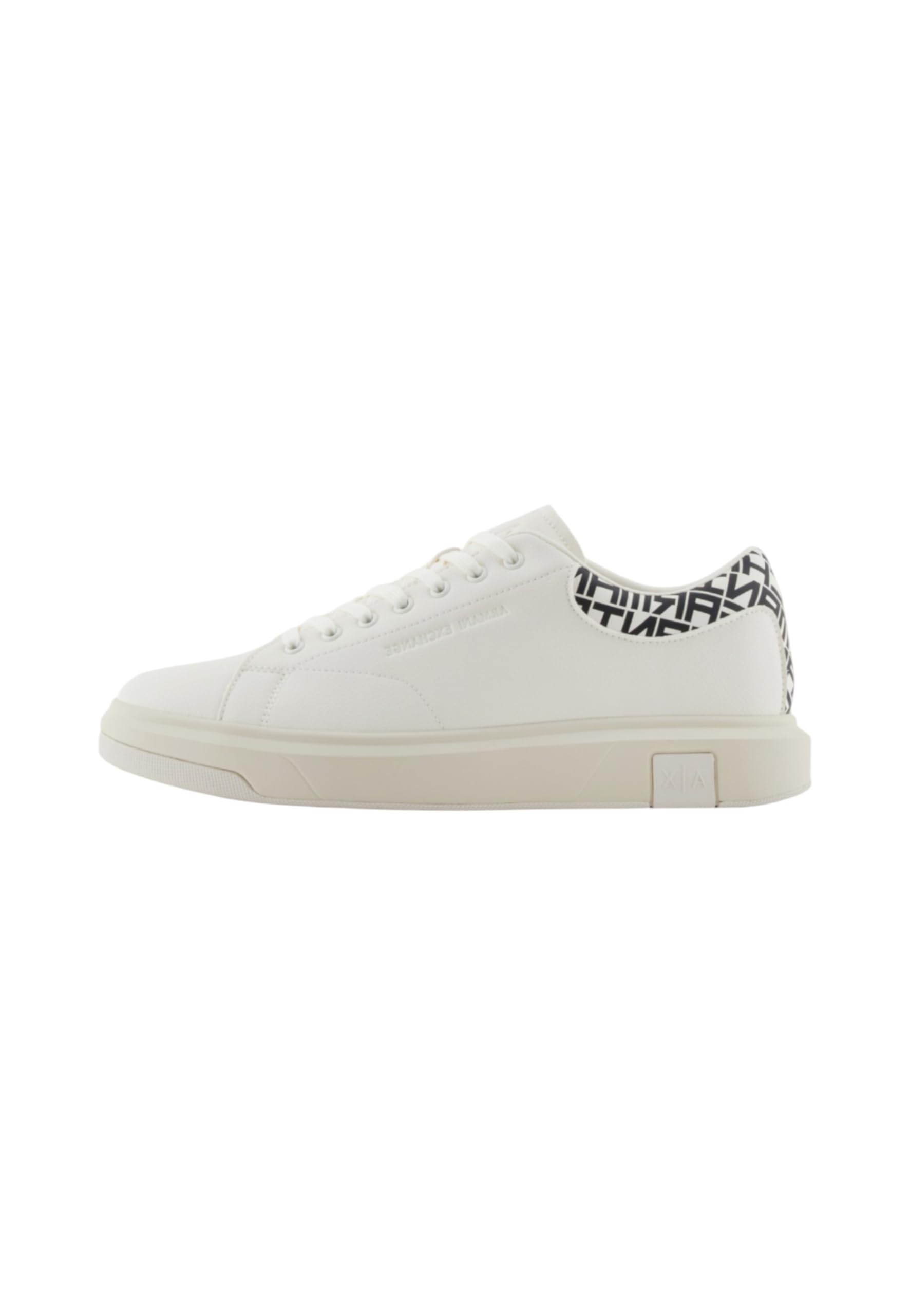 Armani Exchange ActionLeather,sidelogo,laceup, MAN Sneaker, OFF WHITE+BLACK,
