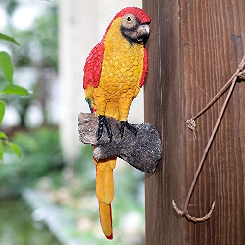 Gartenfiguren Papagei,Kunst Gartenstatuen für Hof Baumschmuck, Hängendes Baumgesicht Papagei Skulptur Dekor, Tree Hugger HSp2(Rot)