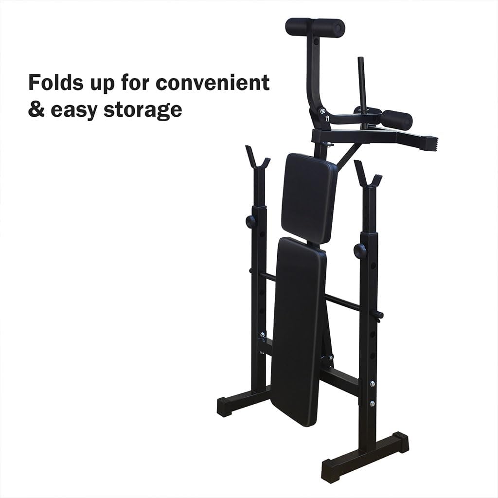 Standard Weight Bench,330lbs Adjustable Weight Bench Set with Squat Rack and Bench Leg Exercises Preacher Curl Rack, Multi-Function Bench Press Set Workout Equipment for Home Workouts