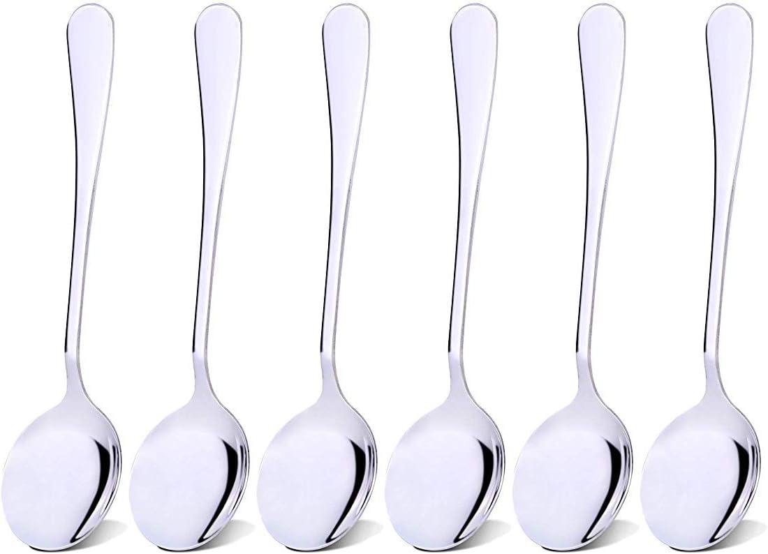 Qinglele 304 Stainless Steel Round Soup Spoons,187mm,6Pcs