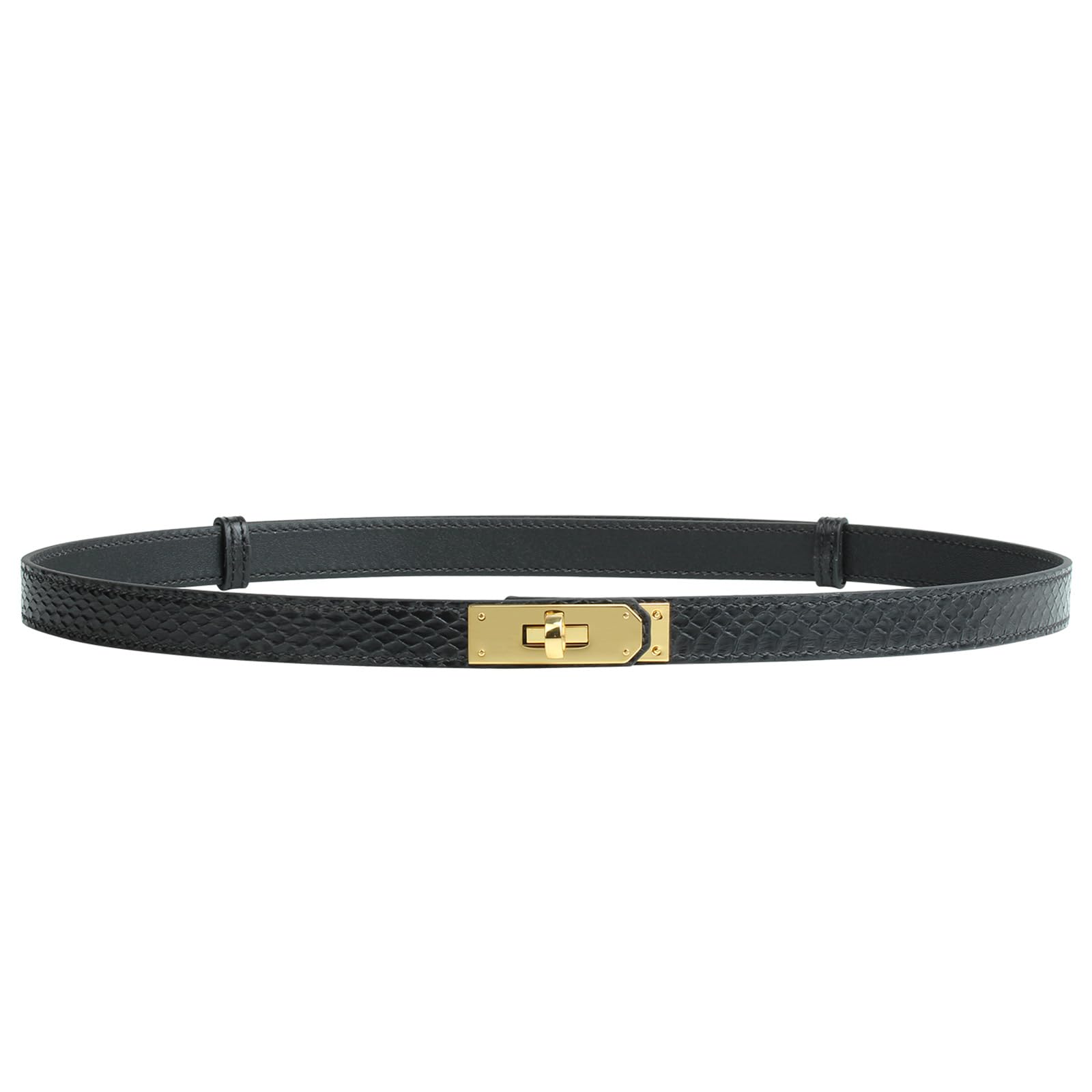 Womens Skinny Leather Belt - Adjustable Alloy Turn Lock Solid Color - Ideal for Dresses Jeans and Coats