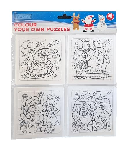 Homestreet Christmas Colour Your Own Puzzles, Set of 4 Jigsaw Puzzles, Kids Craft Activity