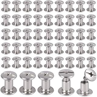 KJLEEN 50PCS Chicago Screws 5mm Book Binding Screws Chicago Binding Screws Kit Silver Nail Rivet Chicago Buttons Round Flat Head Stud Screw for Leather Belt DIY Book Scrapbook Bookbinding