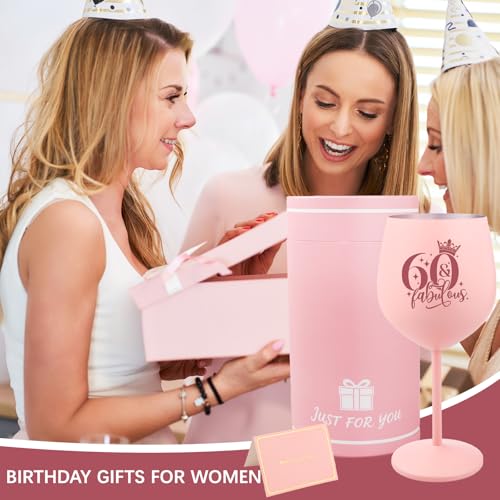 Bliceon 60th Birthday Gifts for Women, Personalised Wine Glass Gift for Unusual Women 60th Birthday Gifts, Anniversary, Party Decoration (Pink) - Image 5