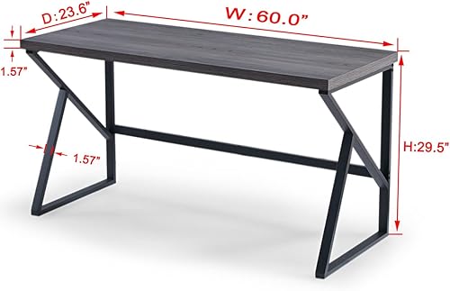 Miniatura 129 de HSH Escritorio gris para computadora, escritorio industrial de madera y metal para oficina en casa, escritorio rústico para computadora portátil