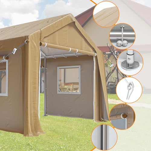 Image of 13x20FT Heavy Duty Carport Canopy 4 Roll-Up Doors & 4 Windows Portable Garage All-Season Outdoor Storage Shed for Car Truck Boat Shelter Party Tent, Yellow